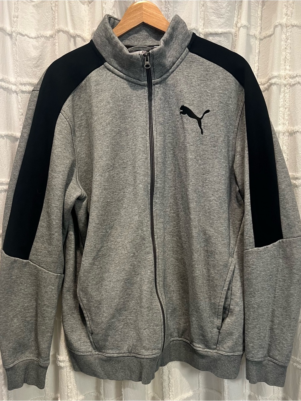 Puma Men's Gray and Black Zip-Up Track Jacket
